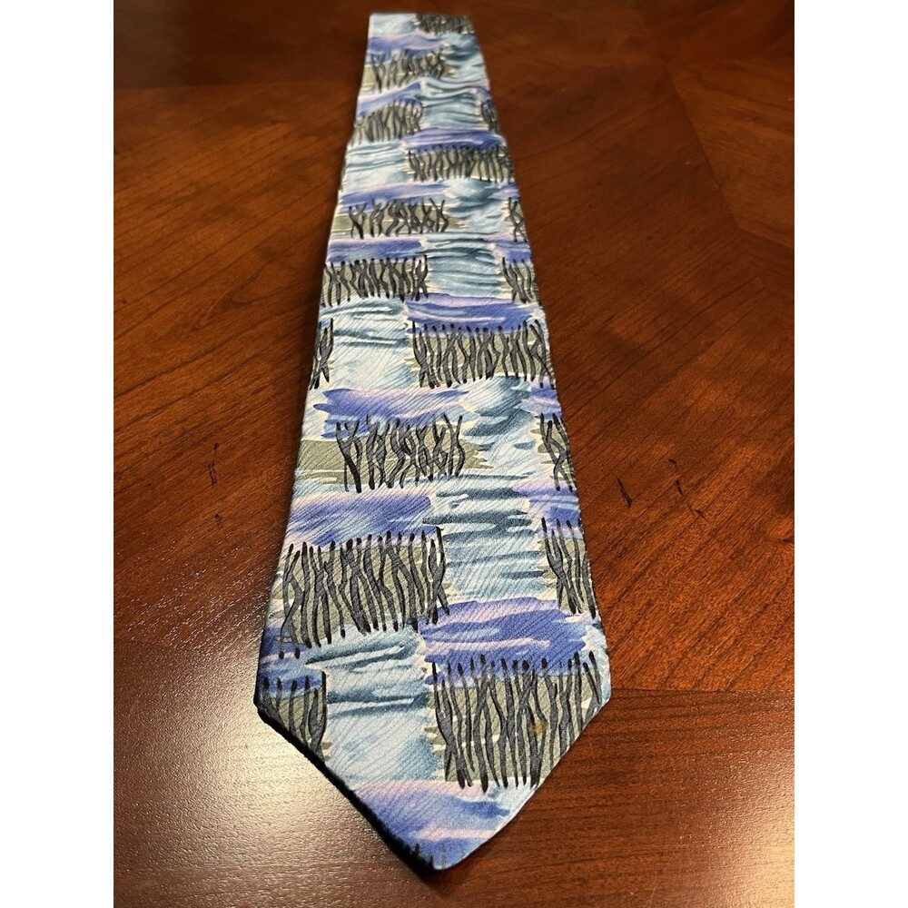 J. GARCIA Men's Silk Necktie Designer WETLANDS I COLLECTION 14 Blue/Gray EUC